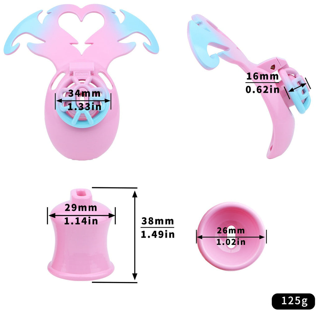 Succubus Heart Chastity Cage – ABS Male Chastity Device with Plate | Short & Long Cage | 3 Ring Sizes | Optional Three-Way Belt
