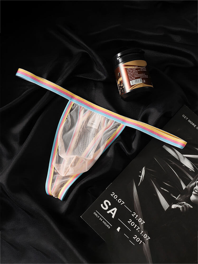 Men's Ultra-Thin Mesh Colored Trim Pouch Thong