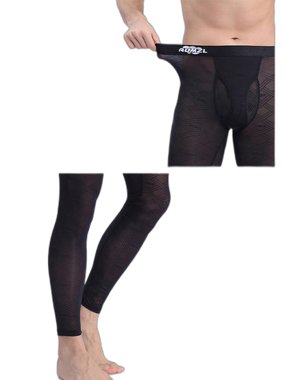 Men's Sexy Transparent Ice Silk Jacquard Seamless Tights Warm Pants