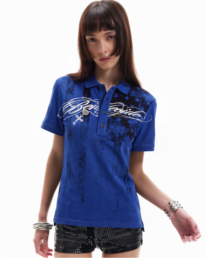 KIIKIO Retro Star-Spangle Collared Polo Shirt