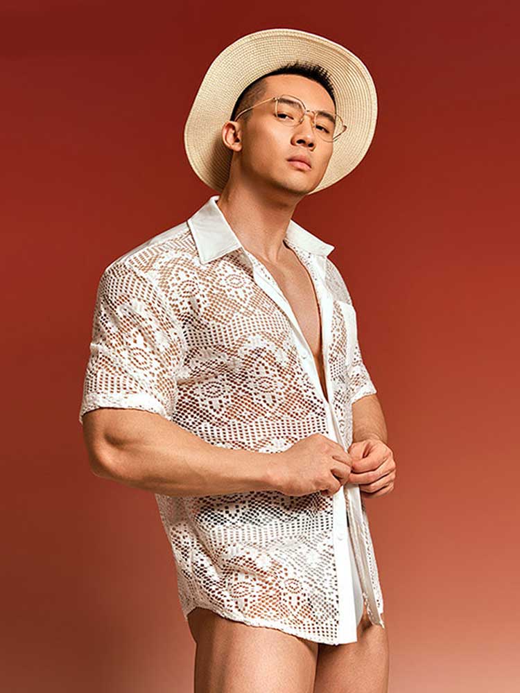 Men's Cut-out Casual Lapel Short-Sleeve Shirt