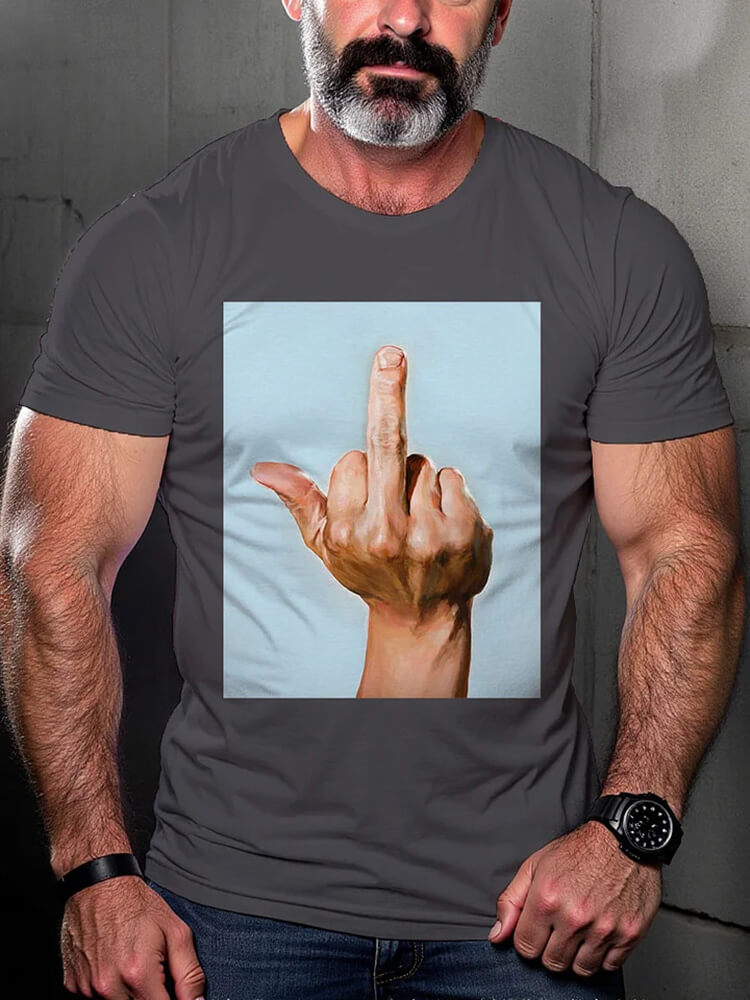 Men's Casual Middle Finger Hand Print Pride T-shirt