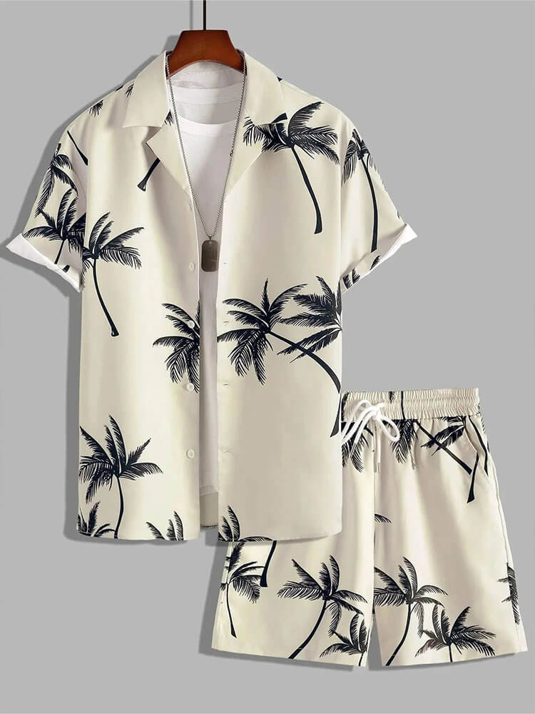 Men's Coconut Tree Print Casual Hawaiian Set
