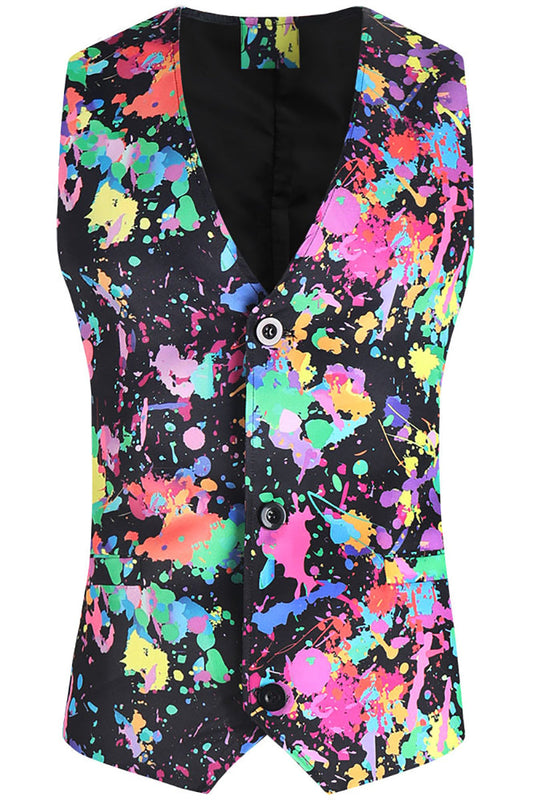 Men's Rainbow Ink-Painting Print Blazer Vest And Pants Three Piece Sets