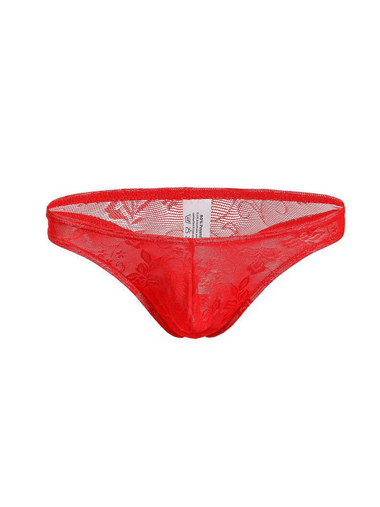 Men's Floral Pattern Low-Rise Lace Thong