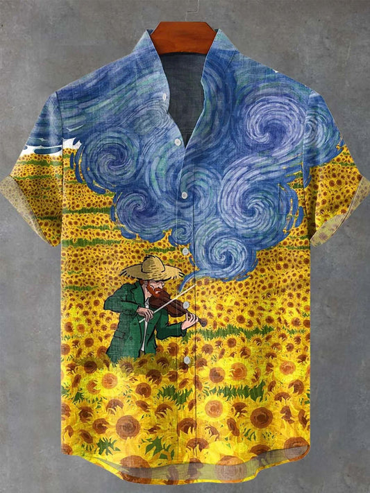 Men's Vintage Vincent Van Gogh Print Casual Shirt