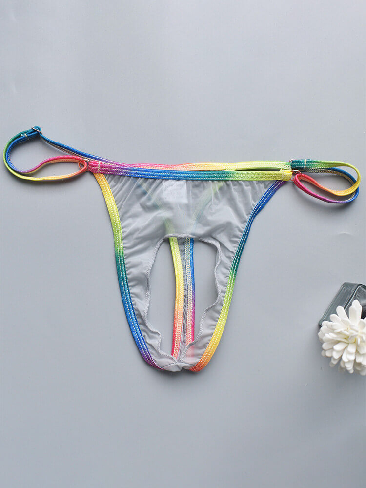 Men's Crotch Hole Sexy Adjustable Rainbow Thong