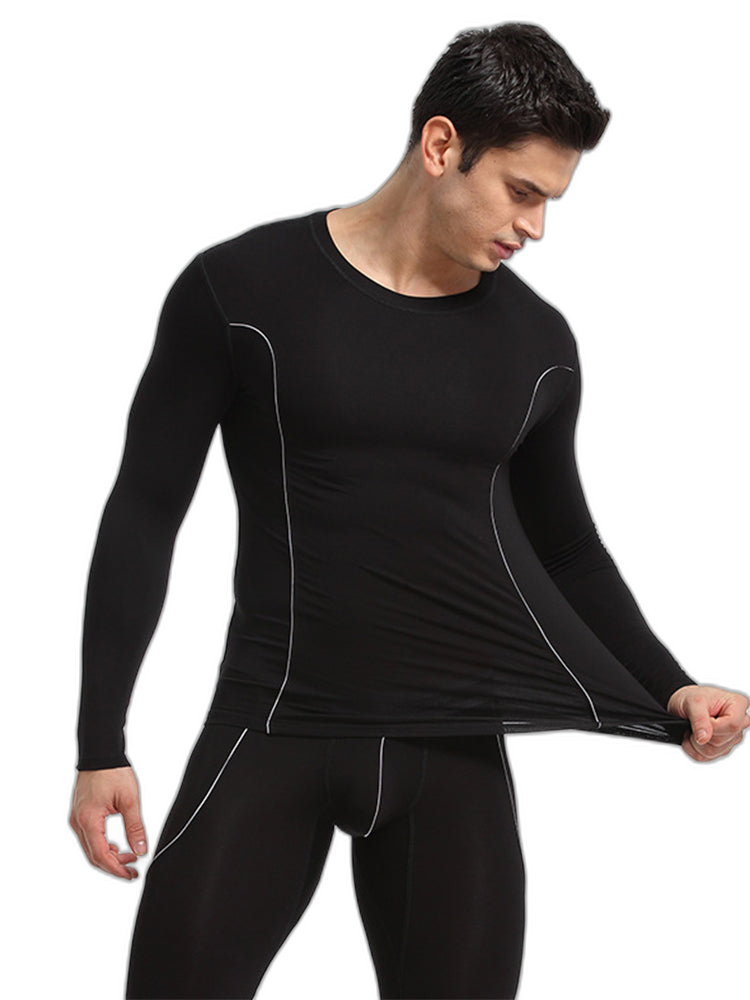 Men's Round Neck Solid Color Bamboo Fiber Thermal Underwear Set