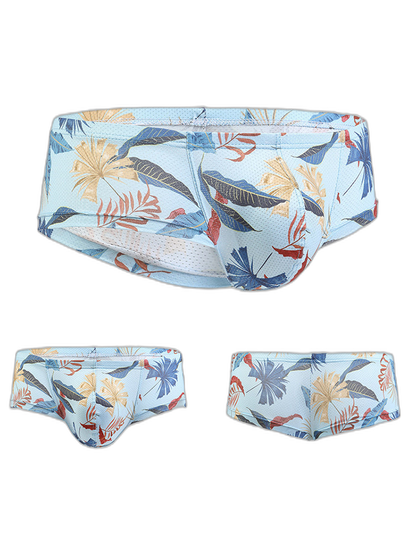 Men's Sexy Botanical Printed Mesh Underwear
