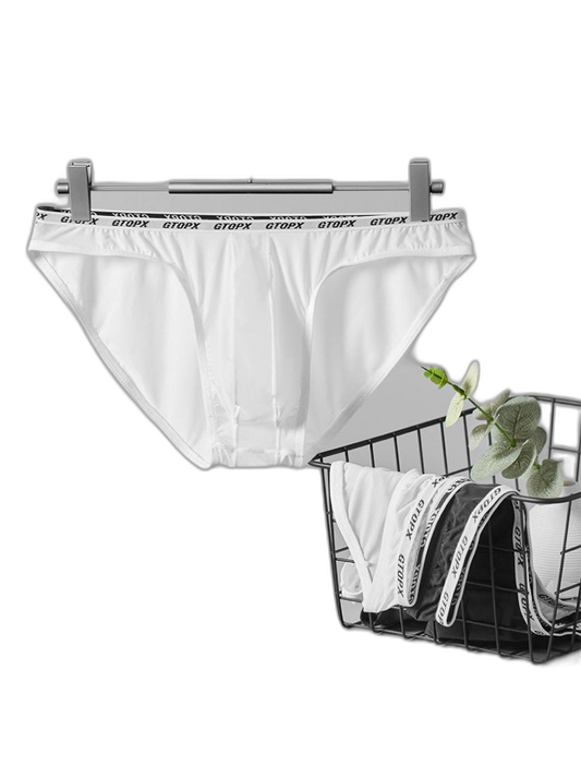 2 Pack Men's Low-Rise Sporty Ice-Silk Bikini with Mesh Front and U-Contour Pouch