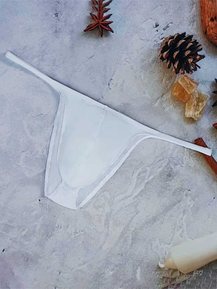 Men's Sexy Low-Rise High-Cut Thin-Strap Ice Silk Briefs