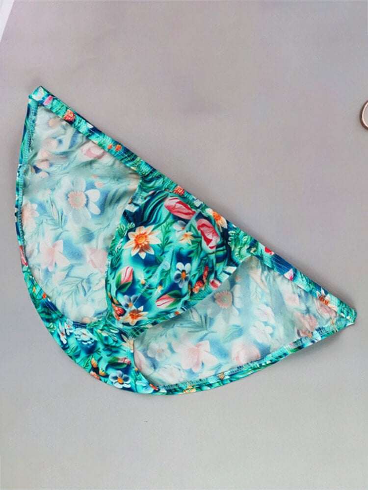 Men's Sexy Floral Print Thin-Strap Ice Silk Thong