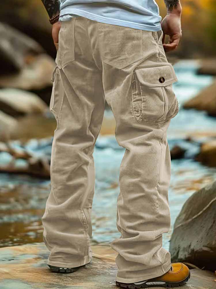 Men's Retro Loose Corduroy Multi-Pocket Cargo Pants