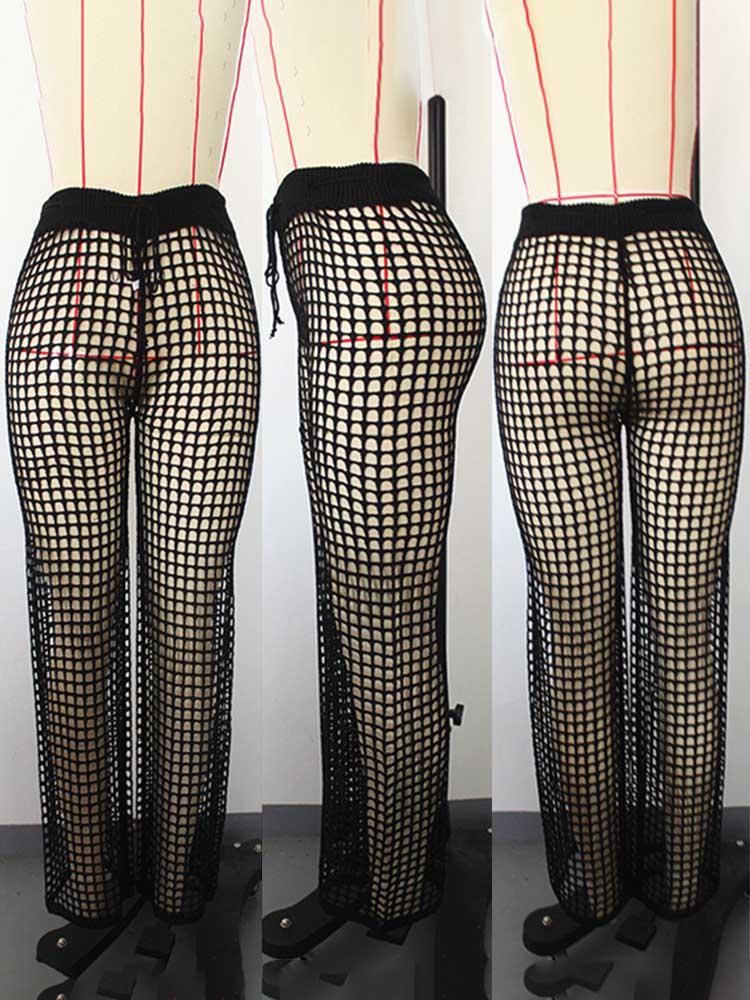 Men's Solid Color Hollow Out Fishnet Pants