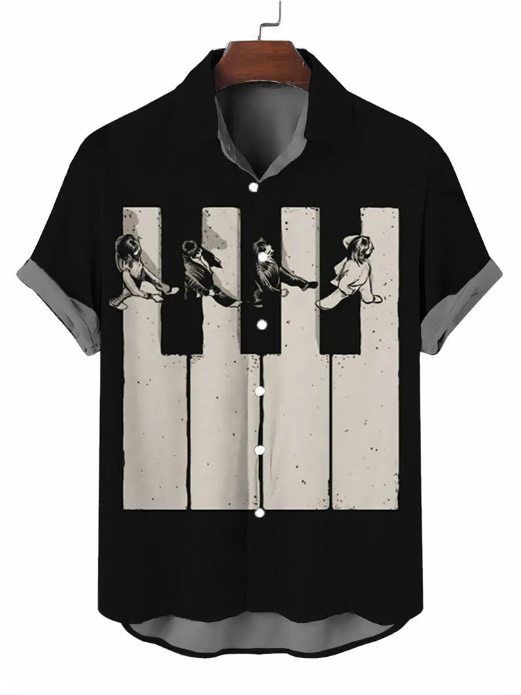Men's Beatles Music Printed Short Sleeve Shirt 