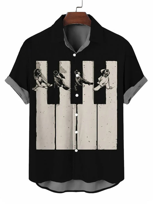 Men's Beatles Music Printed Short Sleeve Shirt 