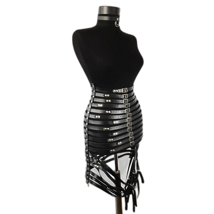 Seductive Black Bondage Harness Corset Dress