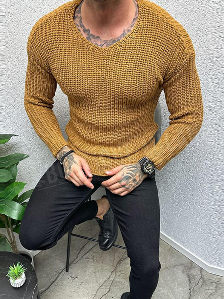 Men's Classic Round Neck Solid Color Sweater