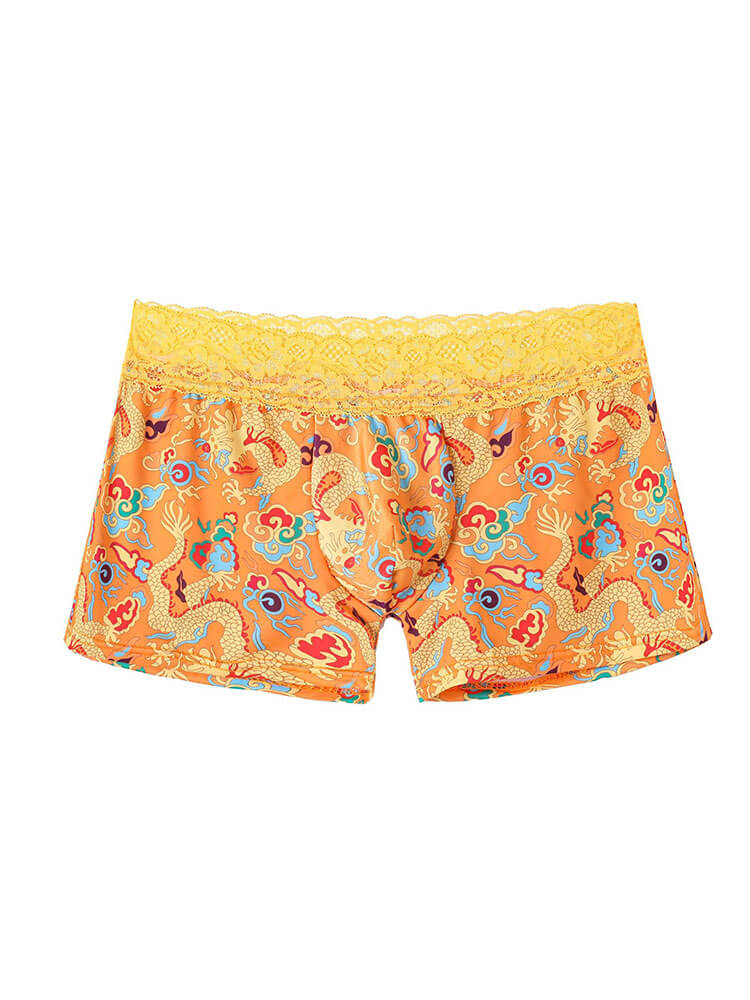 Men's Sexy Lace-Waist Dragon Print Boxer Briefs