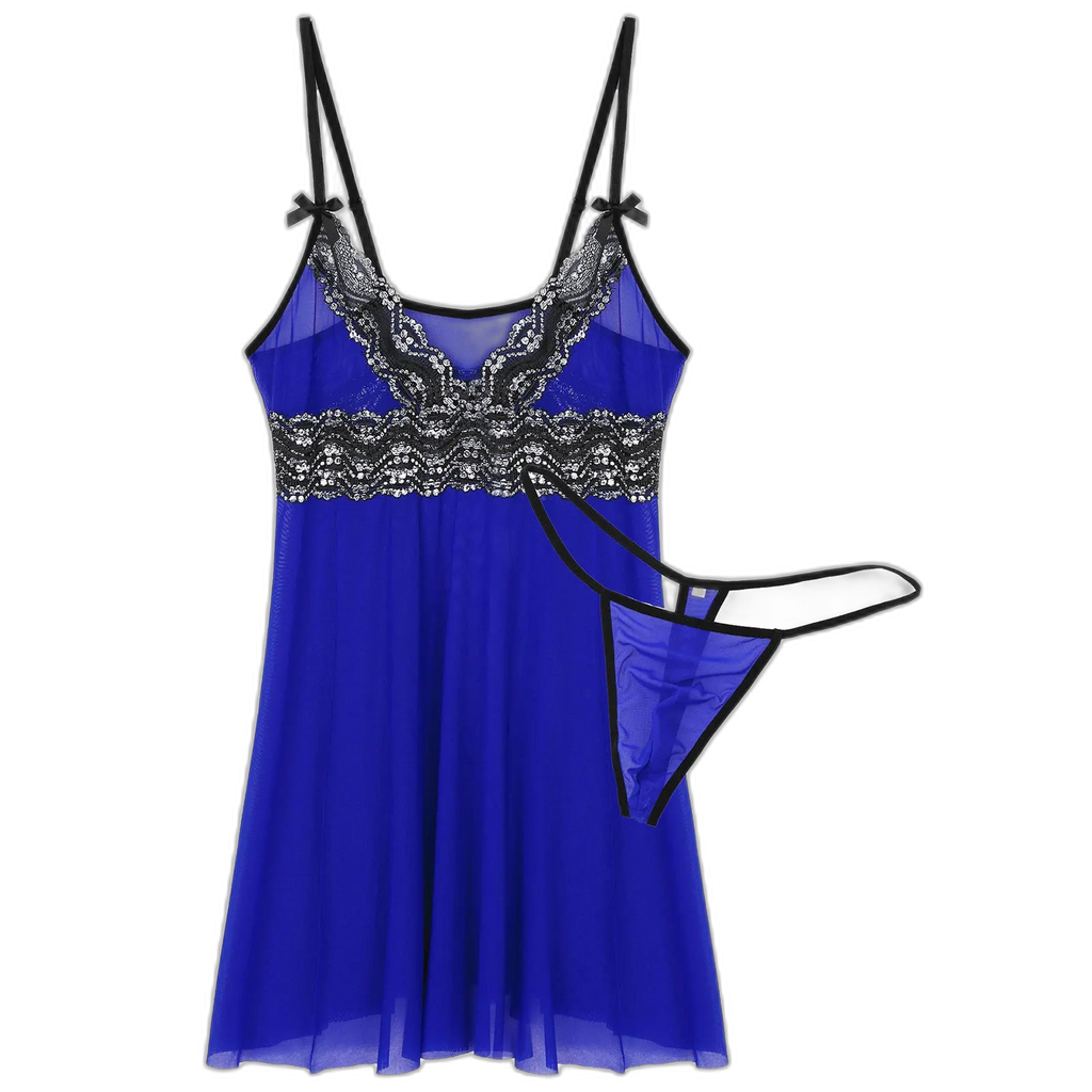 Mesh Floral Lace Sissy Mini Nightgown Set