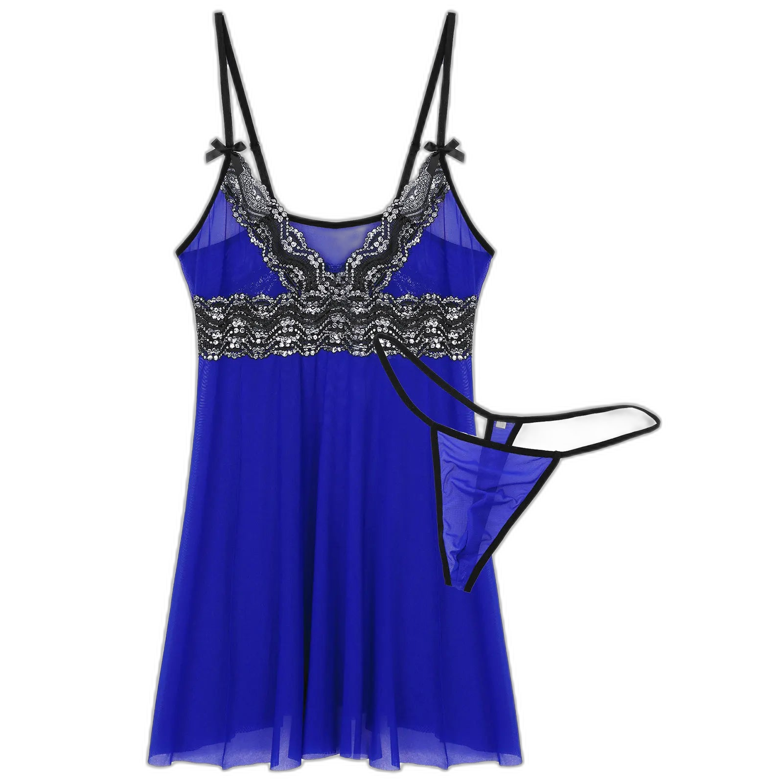 Mesh Floral Lace Sissy Mini Nightgown Set