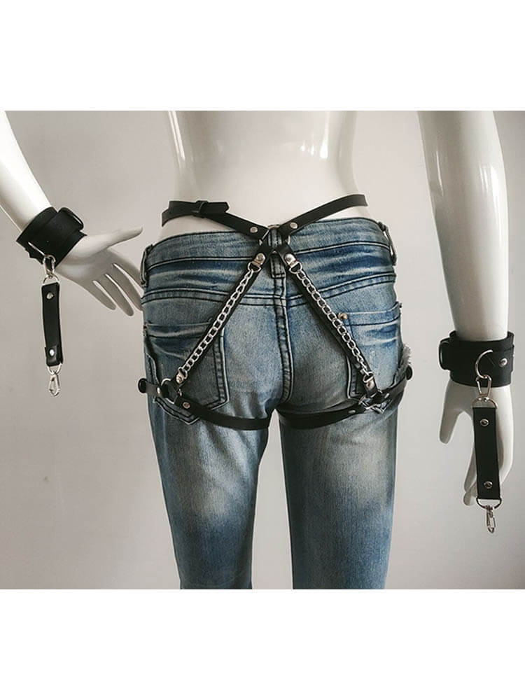 Sexy Bar Performance Bondage Leather Chain Belt