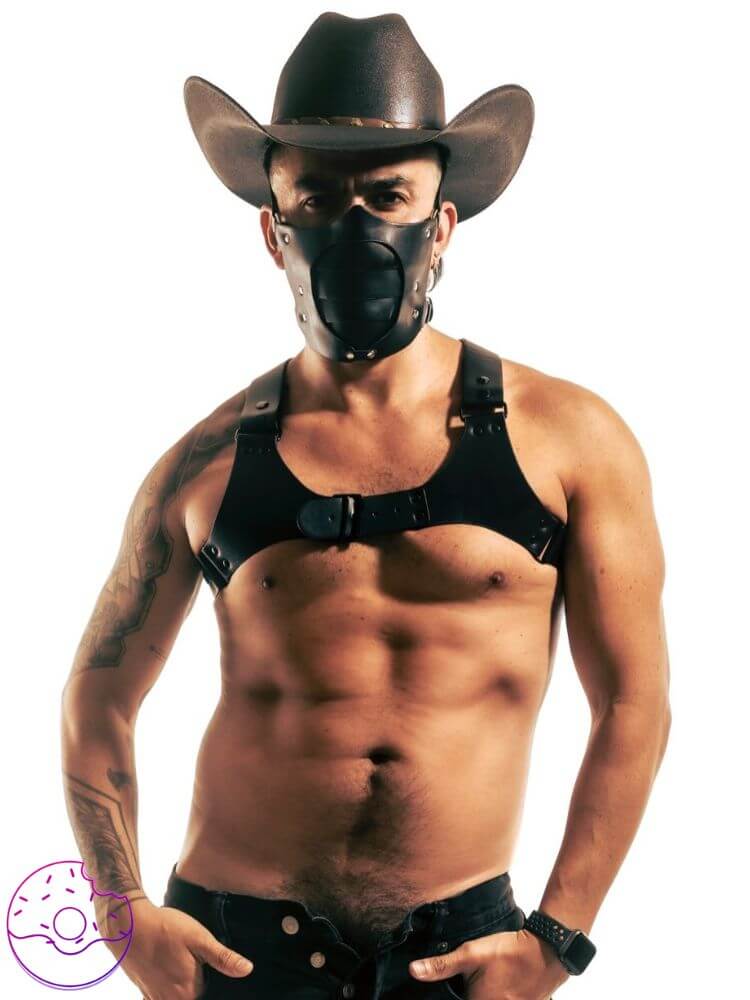 Men's Leather Mask Chest Harness 2-Piece Set