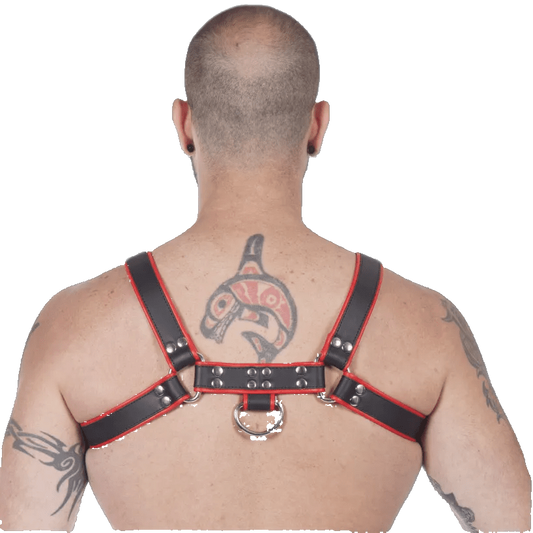 Titus H-Front Leather Chest Harness | Black & Red