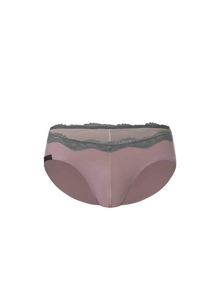 Men's Sexy Lace Trim Faux Leather-Coated Briefs