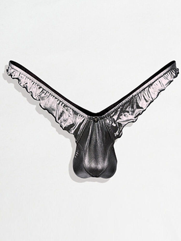 Men's Sexy Ruffled Metallic Bulge-Enhancing Thong