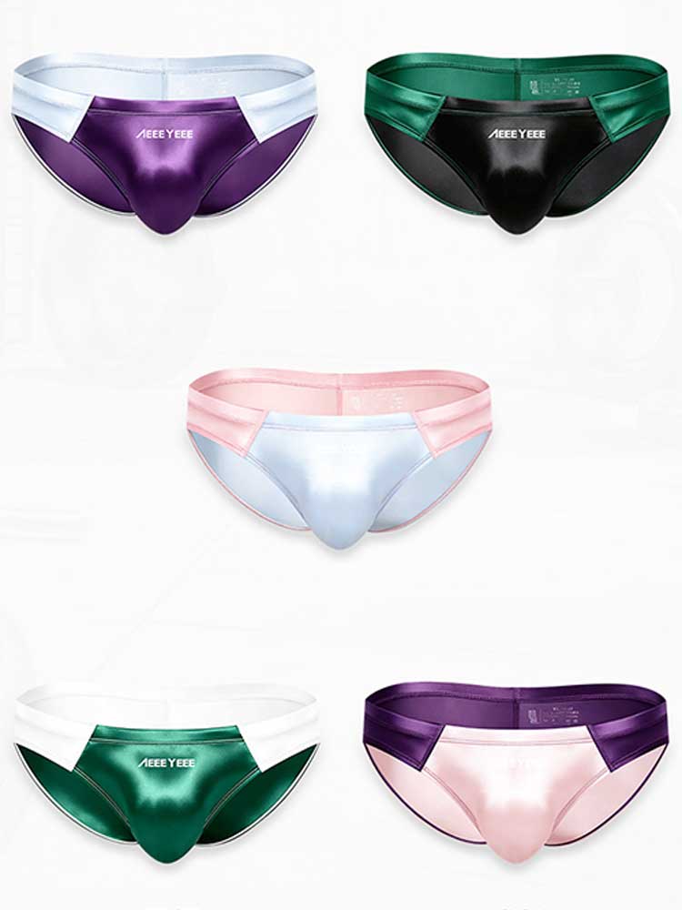 Men's Sexy Low-Rise Satin Colorblock Briefs