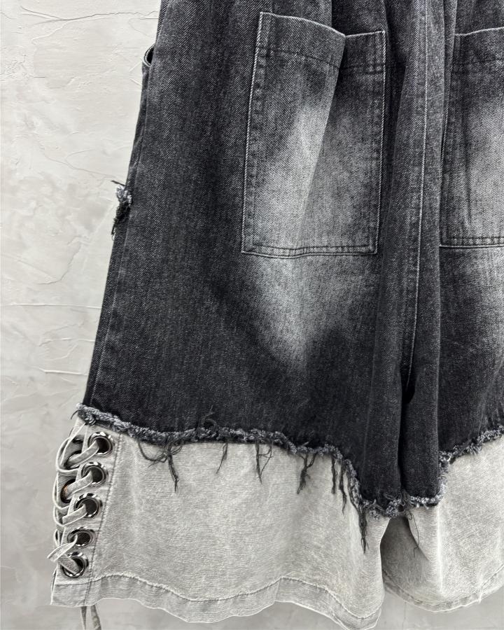 KIIKIO High-Street Wasteland-Style Hip-Hop Color-Block Cropped Pants