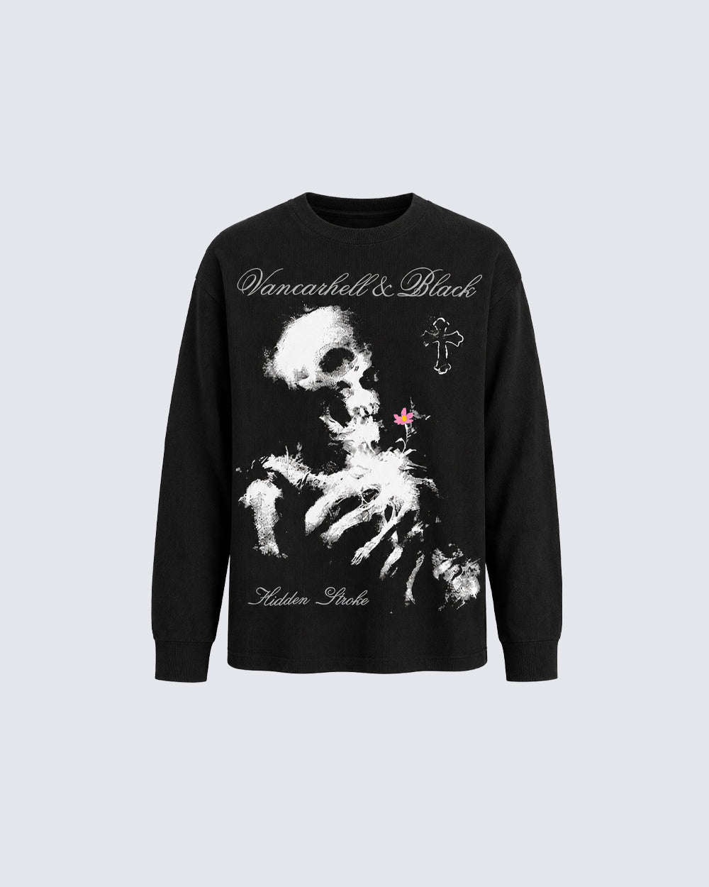 KIIKIO Dark Retro Skull-Print Long-Sleeve T-Shirt
