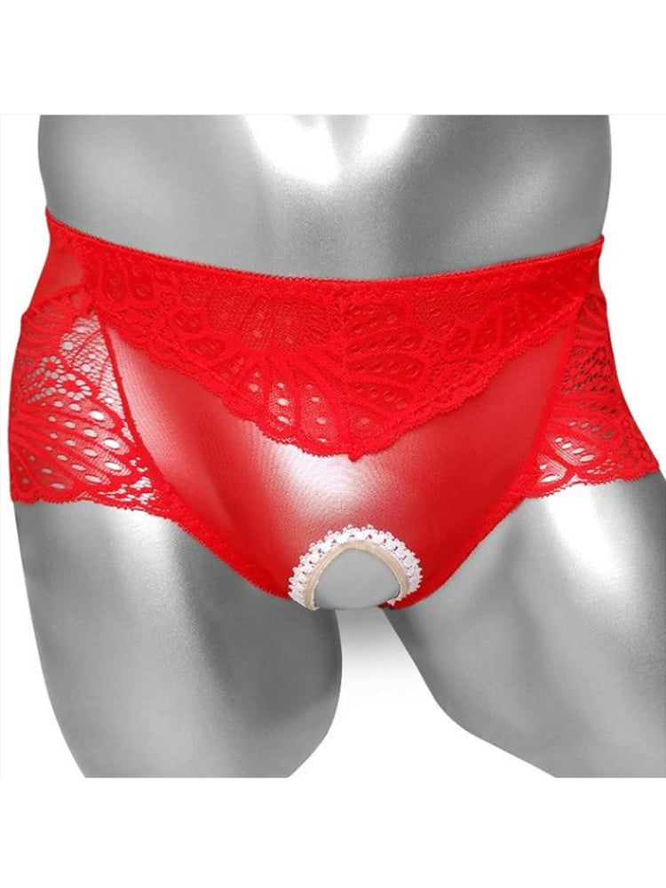 Men's Ultrathin Lace Open Crotch Briefs