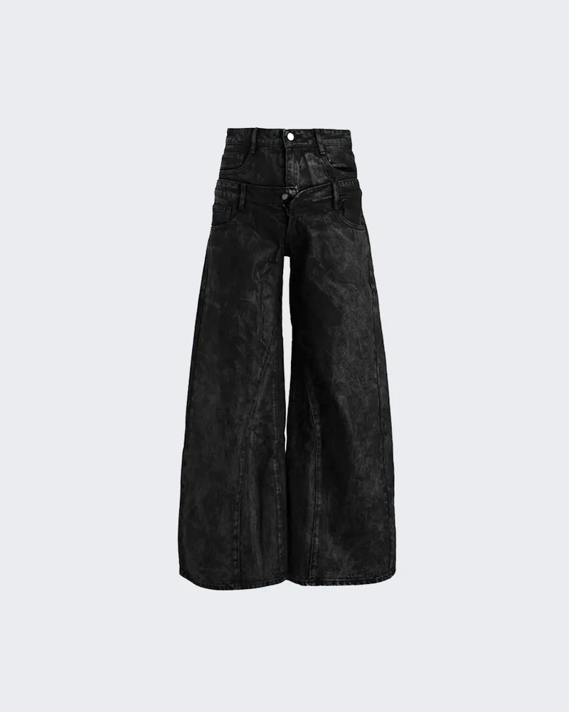 New Red Acid Wash Gothic Wide Leg Jeans