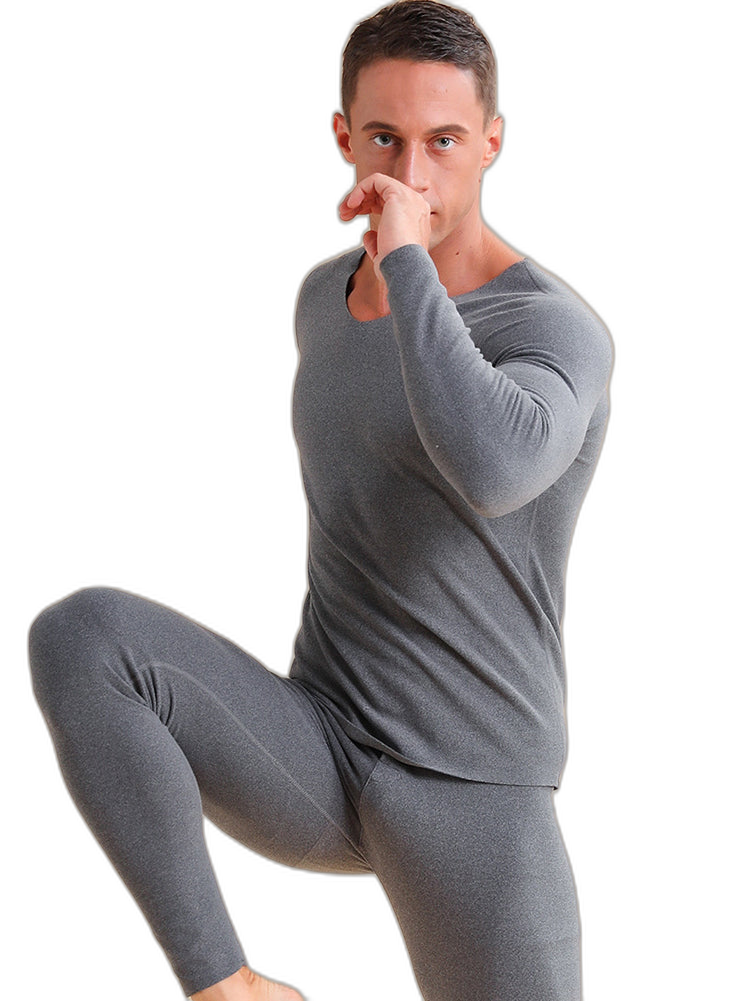 Men's V-neck Fleece Thermal Underwear Set