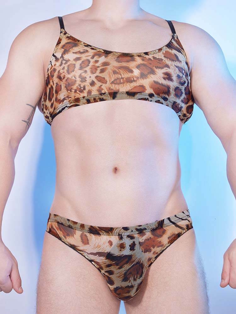 Men's Sexy Leopard Camisole Briefs Set