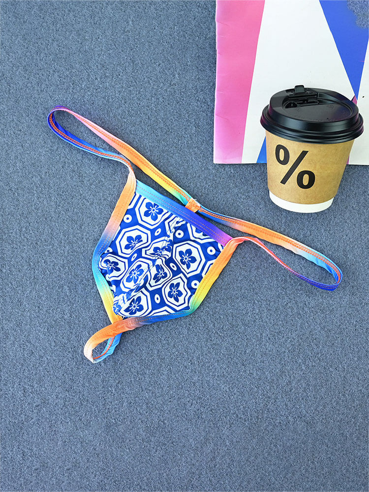 Men's Rainbow Thin Strap Printed U-Pouch Thong