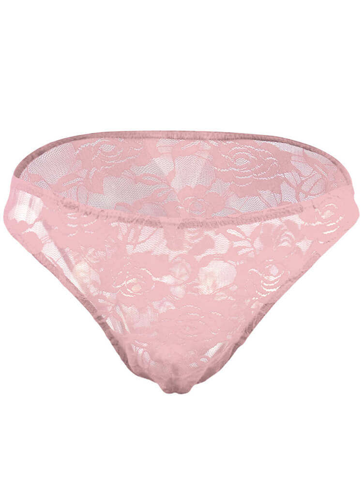Men's Mesh Transparent Rose Lace Briefs