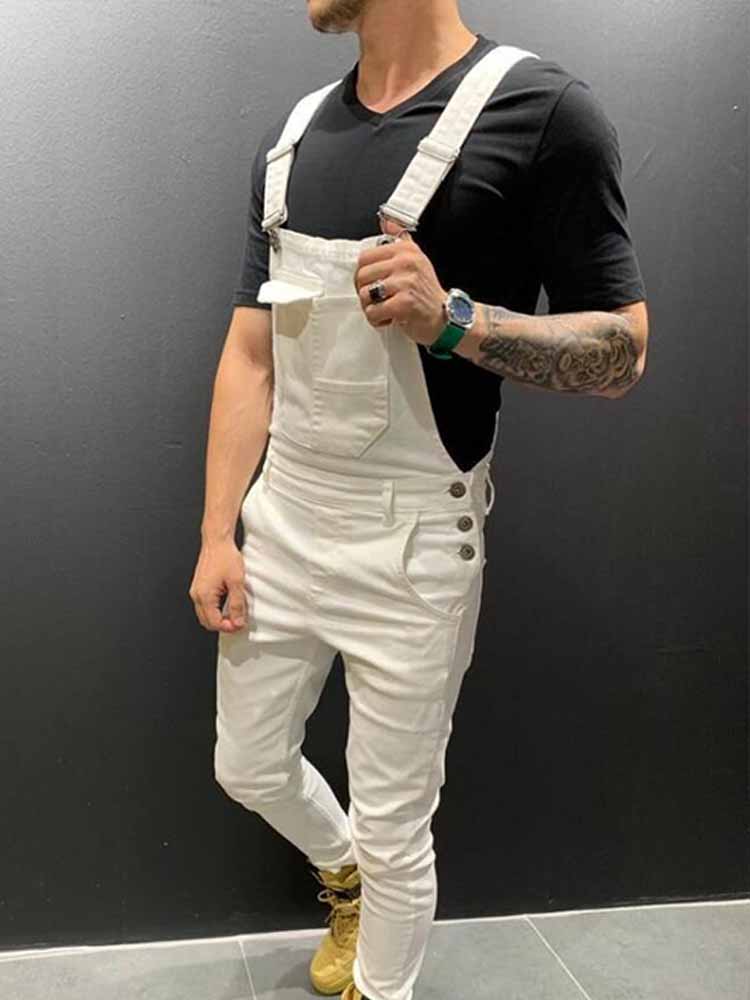 Men's Solid Color Slim Fit Denim Overall Romper
