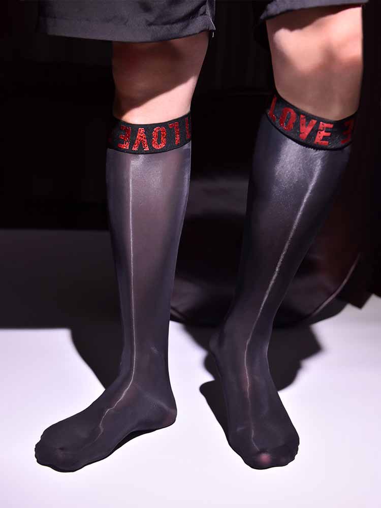Men's Oiled Foiled Lettered Mid-Calf Socks