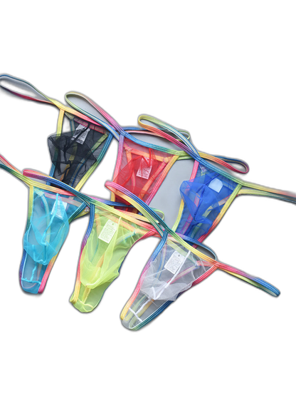3-pack Men's Sexy Rainbow Transparent Convex Pouch Breathable Thong