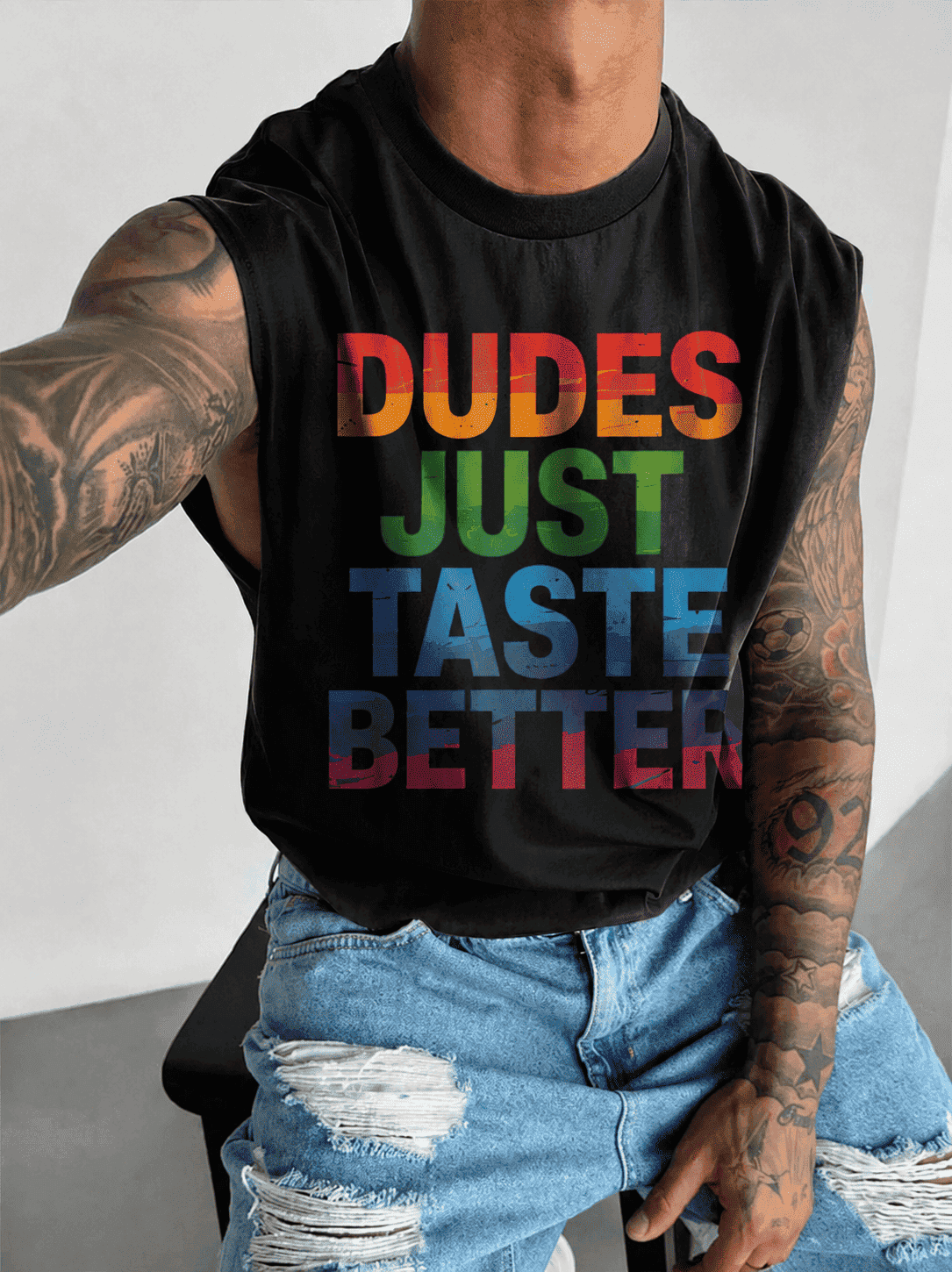 Men's LGBTQ Gay Dudes Just Taste Better Rainbow Print Vest