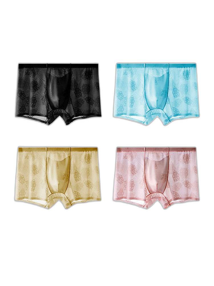 4 Pack Men's Ice Silk Antibacterial Mid-Rise Seamless Comfort Trunks