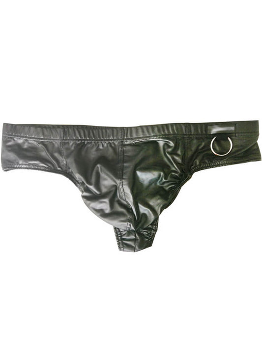 Men's U-convex Patent Leather Metal Ring Briefs