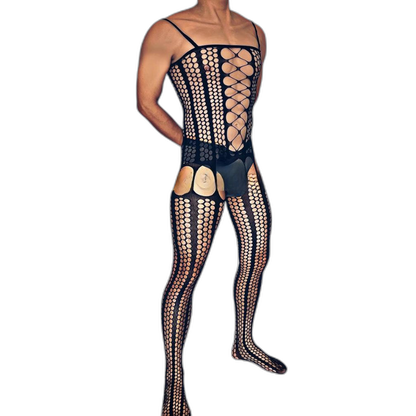 Mesh Charm Suspender One Piece Stockings