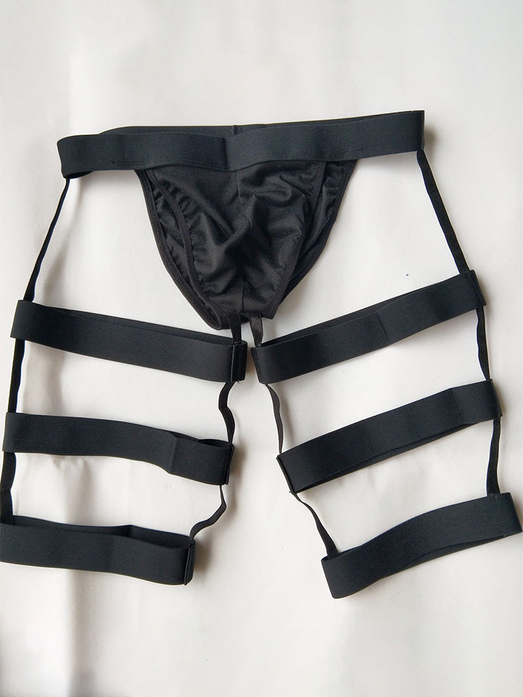 Men's Elastic Chest Straps High Fork Briefs Set
