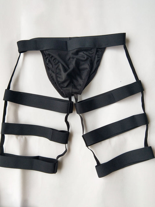 Men's Elastic Chest Straps High Fork Briefs Set
