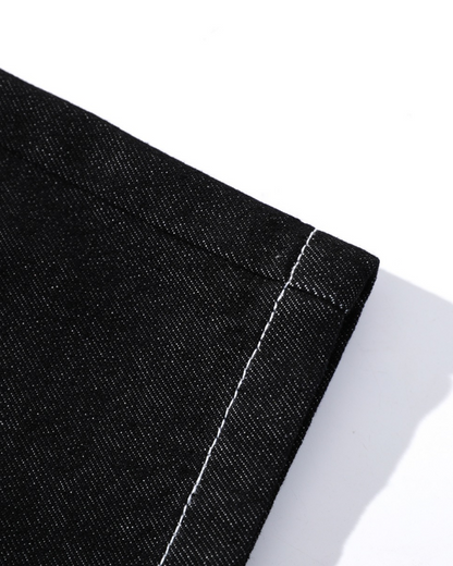 Contrast Stitching Wide-Leg Denim Shorts