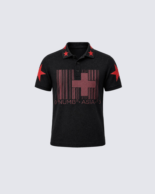 European And American Style Cross Print Polo Collar Top